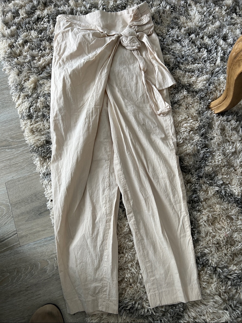Zara Cream Tie-Waist Wide Leg Pants